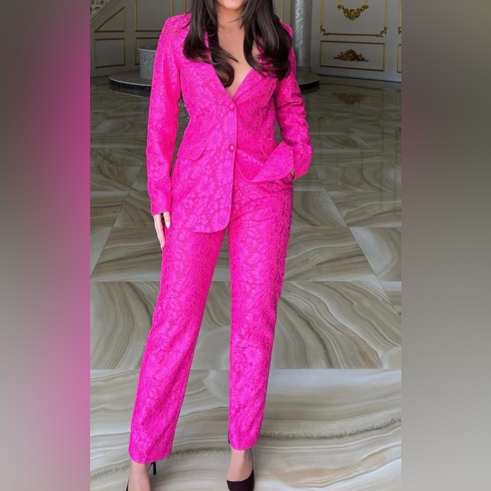 Beautiful Hot Pink Lace Pantsuit Set